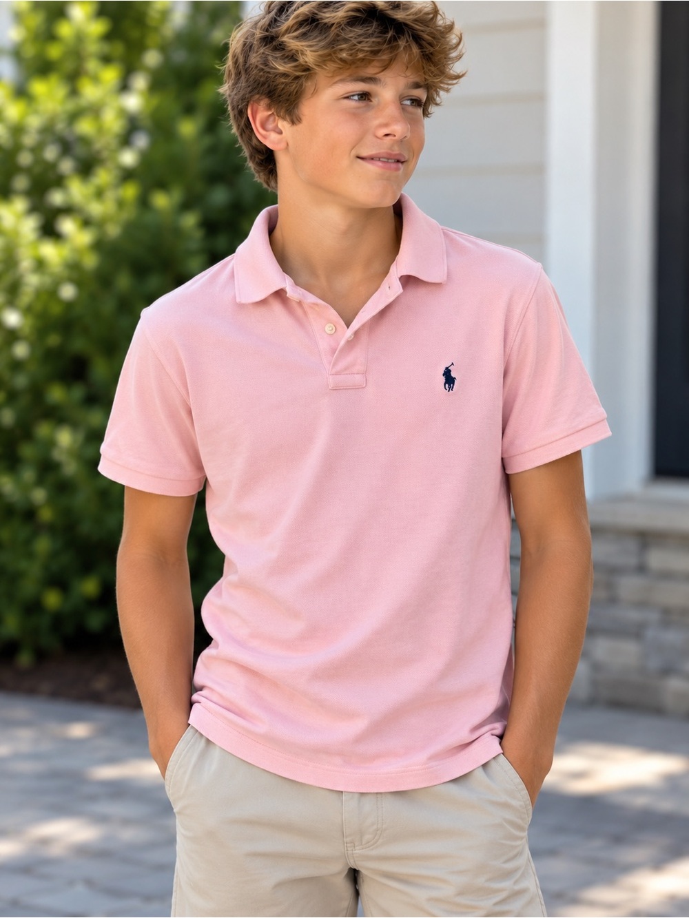 Ralph Lauren Boys' Light Pink Polo with Navy Pony